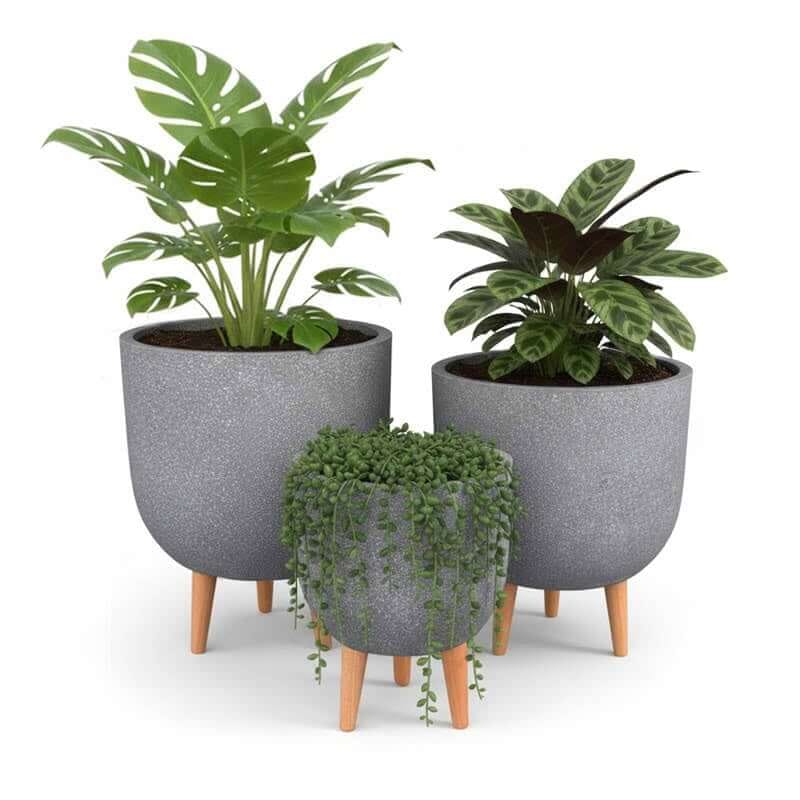 กระถางไฟเบอร์ซีเมนต์พร้อมขาไม้ ARTGARDEN & DECOR PFCL-0012ATG DIA 37*37*45 CM. สีหินขัดเทา_2